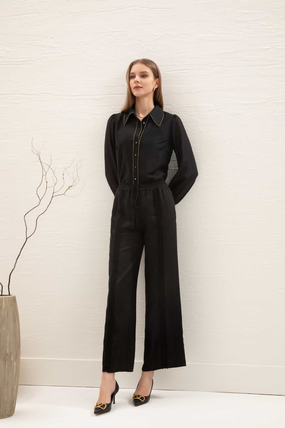 GDS Missika Tencel Blouse | Black BLOUSES autumn-winter BLACK BLOUSES BRUNCH CASUAL Catch GDS L M S SALE WORK XL XS