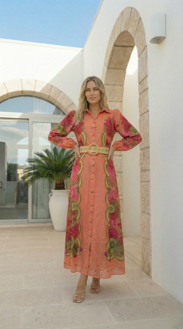 Vera Linen Blend Maxi Dress – Melon Floral