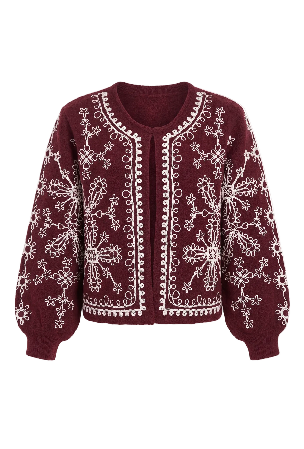Ana Embroidered Cardi | Wine