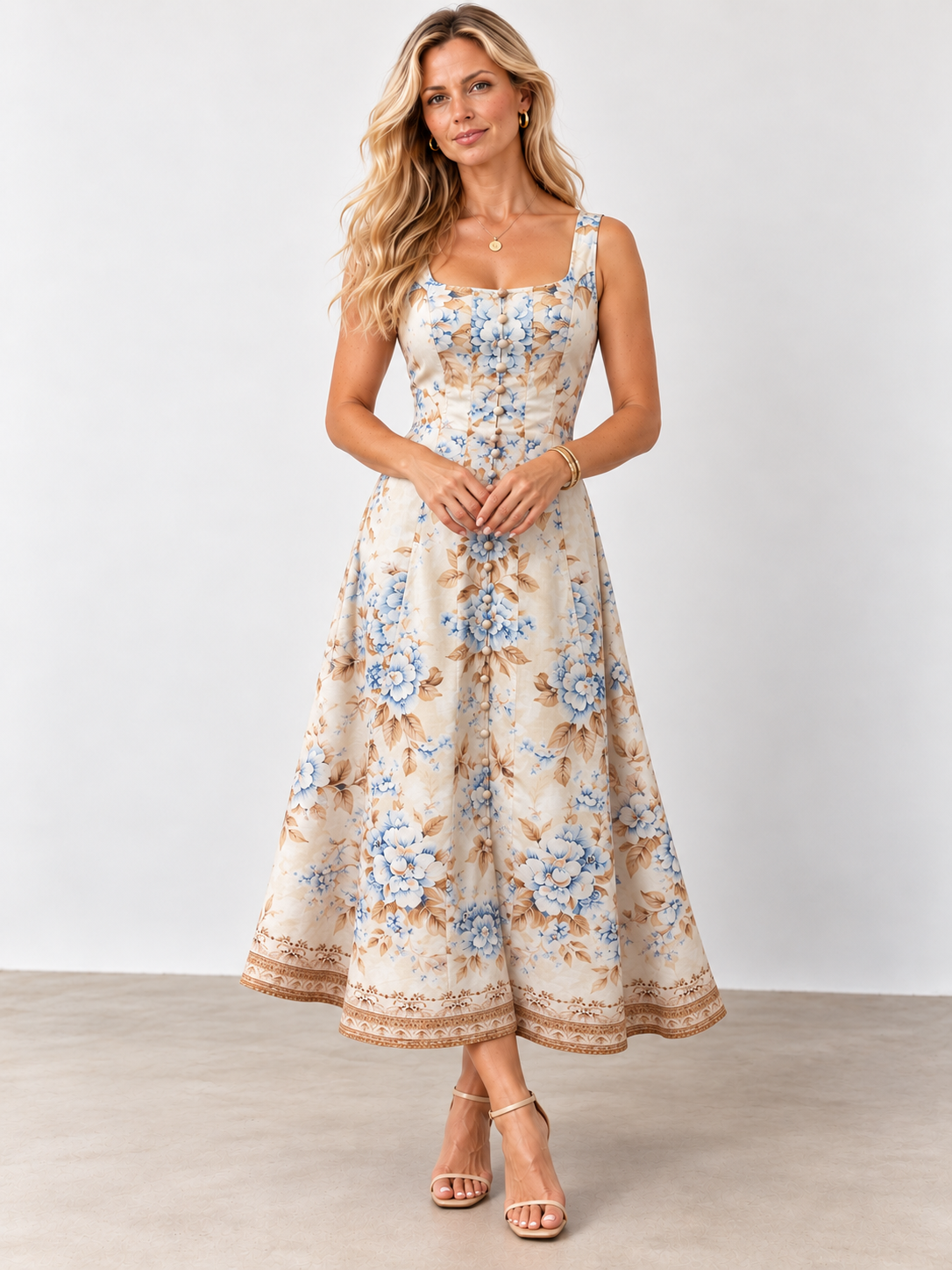 Melodie  SunDress | Blue - Beige
